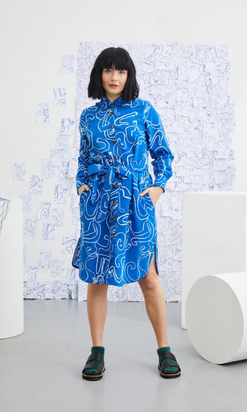 Edie Shirt Dress - Figure Print Blue